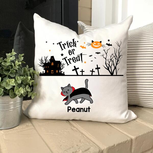 personalized Cat pillow, Trick or Treat halloween pillow, halloween cat pillow, witch pillow, sofa pillows, living room decor