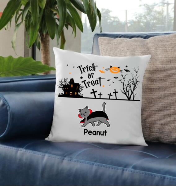 personalized Cat pillow, Trick or Treat halloween pillow, halloween cat pillow, witch pillow, sofa pillows, living room decor