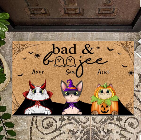 Personalized Cat Doormat, Bad &amp; boojee Halloween Doormat, Cute Indoor Door Mats, Decor Home