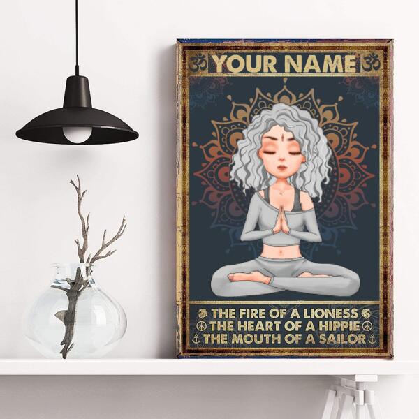 Personalized poster, the fire of a lioness the heart of a hippie the mouth of a sailor yoga poster, Yoga Wall Art, Gift Yoga Decor, Gift For Yoga Lovers, Home Decor