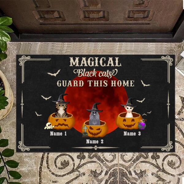 Magical Black Cats Guard this home Halloween Doormat, Personalized Cat Doormat, Cute Indoor Door Mats, Decor Home