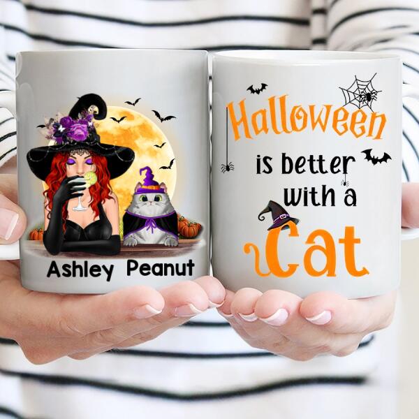 Personalized Halloween is better with a Cat Halloween Mug, Halloween Cat Mug, Witch Coffee Mug For Women, Gift Mug