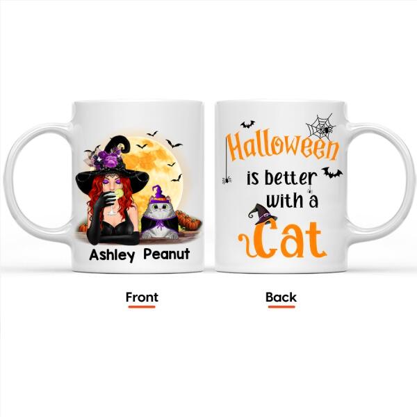 Personalized Halloween is better with a Cat Halloween Mug, Halloween Cat Mug, Witch Coffee Mug For Women, Gift Mug