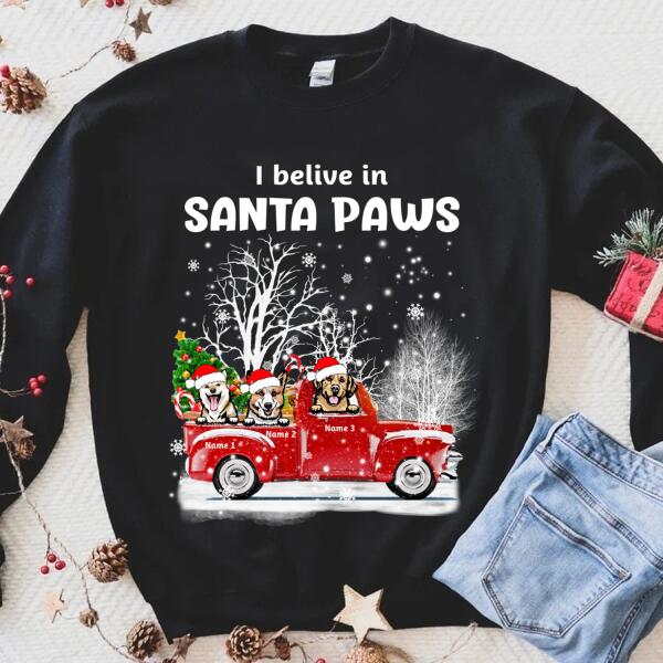 Personalized i belive in SANTA PAWS Christmas T Shirt, Dog Christmas T Shirts, Best Christmas Gifts Unisex Shirt