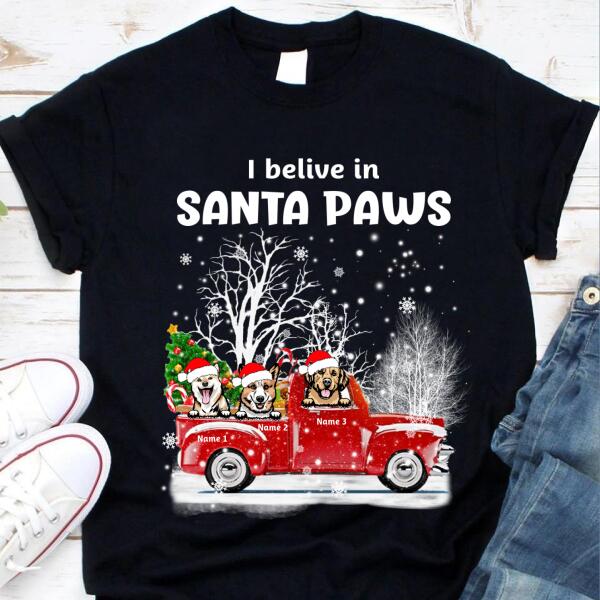 Personalized i belive in SANTA PAWS Christmas T Shirt, Dog Christmas T Shirts, Best Christmas Gifts Unisex Shirt