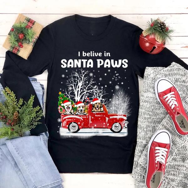 Personalized i belive in SANTA PAWS Christmas T Shirt, Dog Christmas T Shirts, Best Christmas Gifts Unisex Shirt