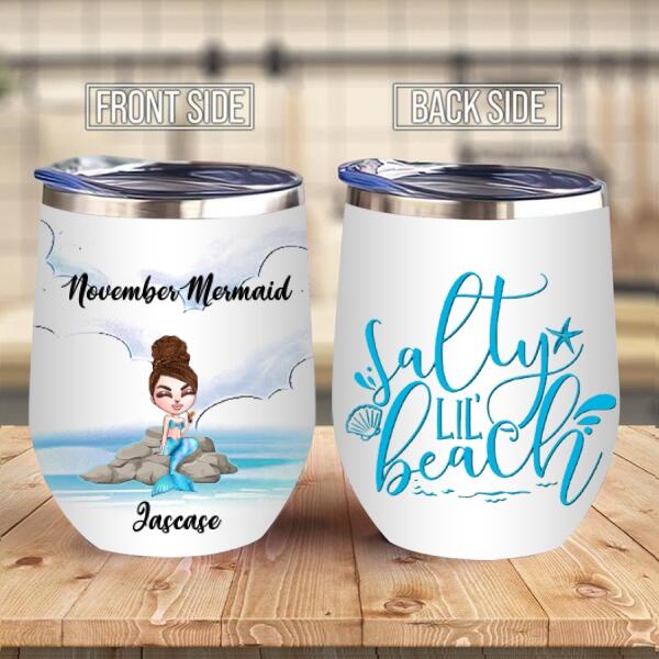 Salty Beach Wine Custom Wine Tumbler, Gift For Beach Lovers, Wine Lovers, Mermaid Lovers, Month can change