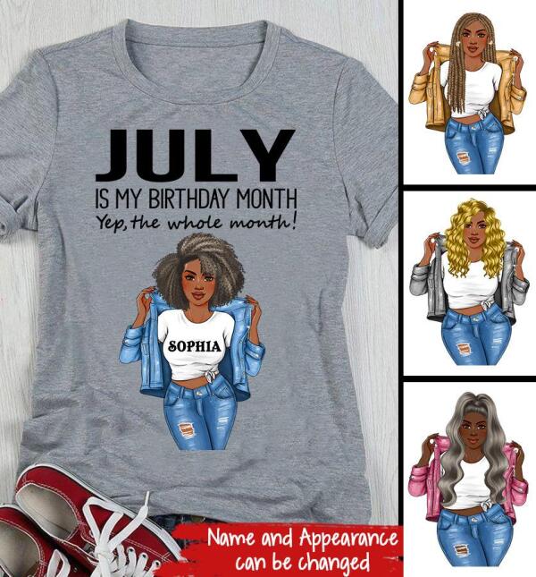 Personalized Birthday T Shirt, Her Birthday Gifts For July, Afro Girls Shirt For Black Woman
