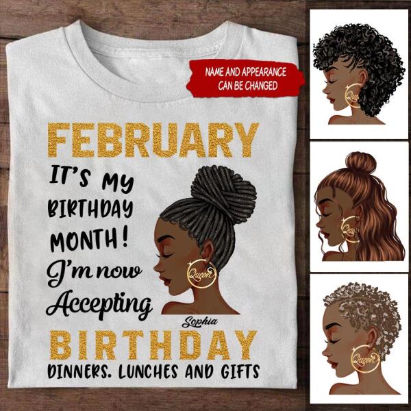 Custom February Birthday Shirt For Woman, Queens Are Born In February Gifts, Melanin Afro Woman Shirt, Black Girl Tee, Afro Queen Gift