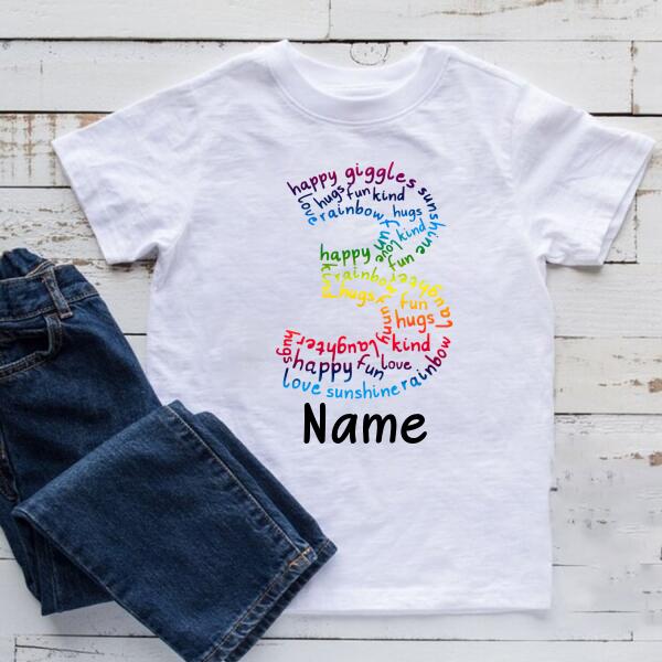 Third Birthday shirt, Personalised Kids Birthday T-shirt, 3rd Birthday, Custom Tee, Birthday T-shirt, Name And Number Top