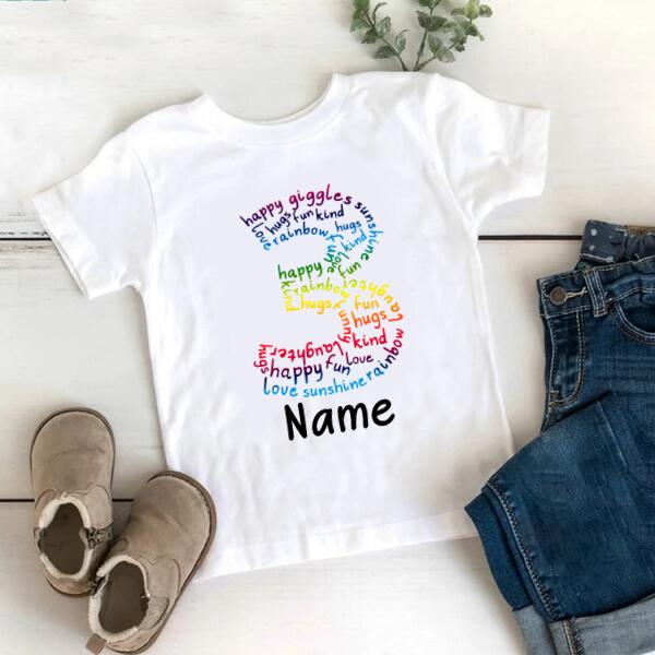 Third Birthday shirt, Personalised Kids Birthday T-shirt, 3rd Birthday, Custom Tee, Birthday T-shirt, Name And Number Top