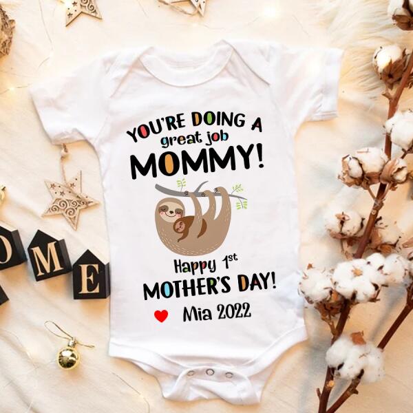 Personalized Newborn Onesie, First Mothers Day Onesie, Mother&#39;s Day Tee Shirts, Sloths Onesie, Newborn Onesie, Funny Mothers Day Shirts, Mother Day Gift