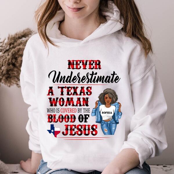 Personalized T Shirt, Texas shirt
Never Underestimate a Texas Woman who is Coverd by the Blood of Jesus t shirt, Texas gift