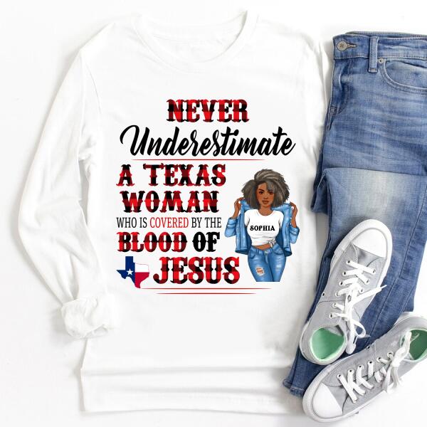 Personalized T Shirt, Texas shirt
Never Underestimate a Texas Woman who is Coverd by the Blood of Jesus t shirt, Texas gift
