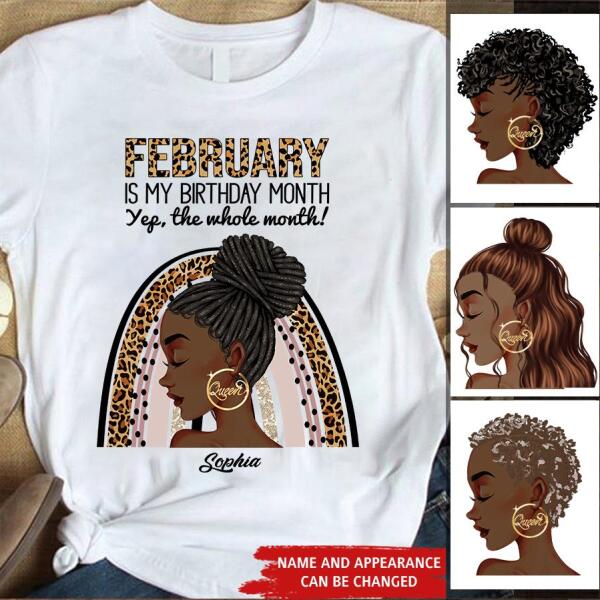 Custom February Birthday Shirt For Woman, Queens Are Born In February Gifts, Melanin Afro Woman Shirt, Black Girl Tee, Afro Queen Gift