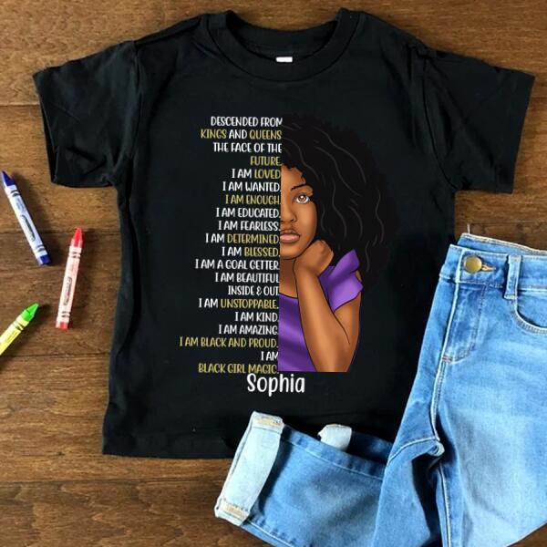 Kids Black Pride Shirt, Mixed Girl Light Skin, Positive Message, Self Care, I am Enough, Biracial, Daughter, Girls Black History, Toddler Gift Pink