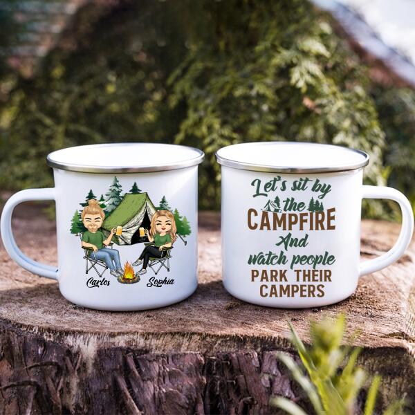 Let&#39;s Sit By The Campfire Husband Wife Camping - Couple Gift - Personalized Custom Camping Mug
