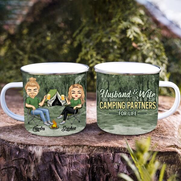Let&#39;s Sit By The Campfire Husband Wife Camping - Couple Gift - Personalized Custom Camping Mug
