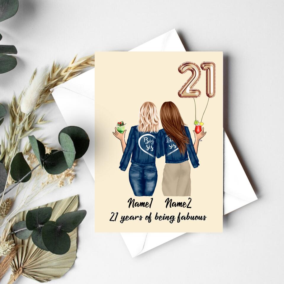 Custom Best Friend Birthday Greeting Card, Handmade Card For Sisters, BFF, Bestie. Happy Birthday Card for 18th 21st 25th 30th 35th 40th 50th 60th