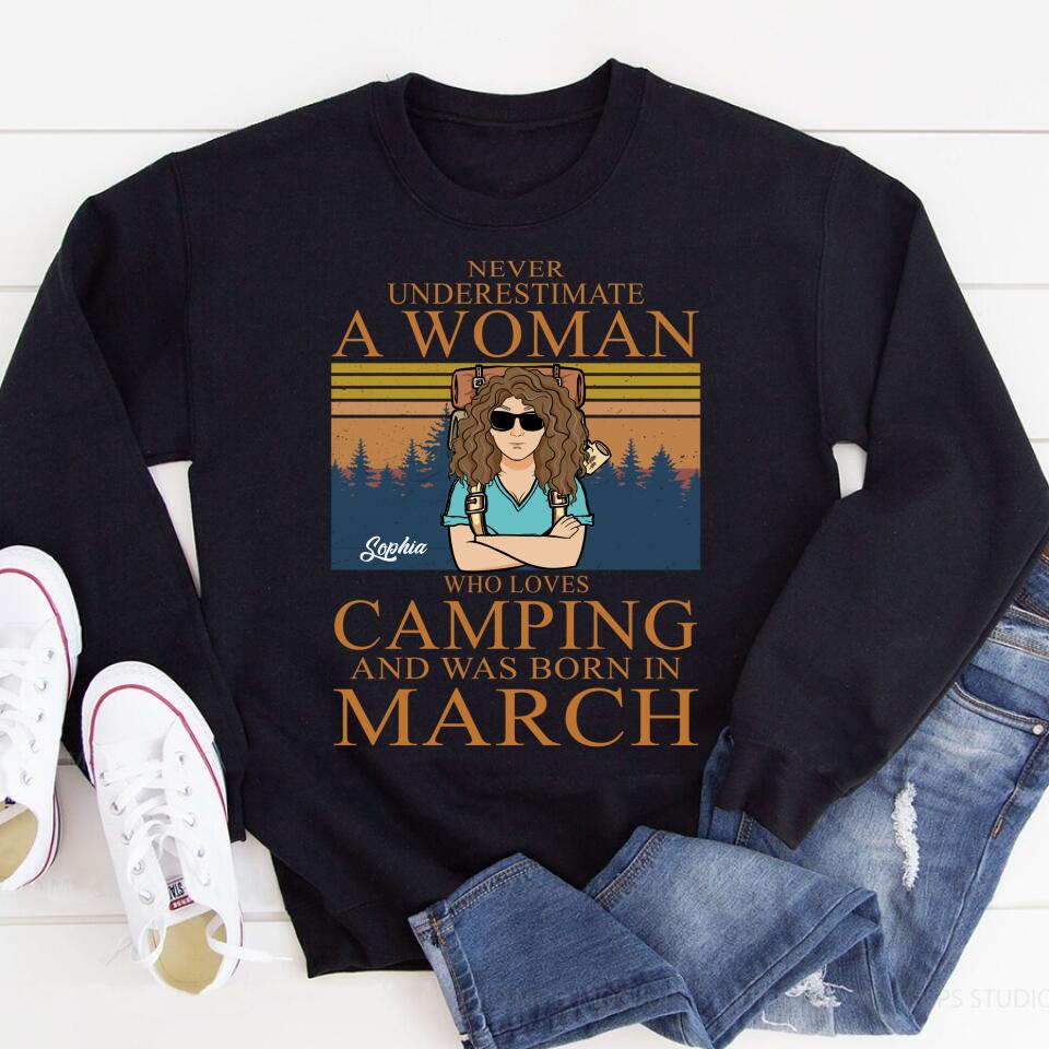 March Birthday Shirts, Custom Birthday Shirt, A Queen Was Born In March, March Birthday Gifts, March Birthday Shirts For Women, Camping Birthday Shirt, Never underestimate a Woman Who Loves Camping, Campers Gift, Camping Lover Unisex Cotton T Shirt