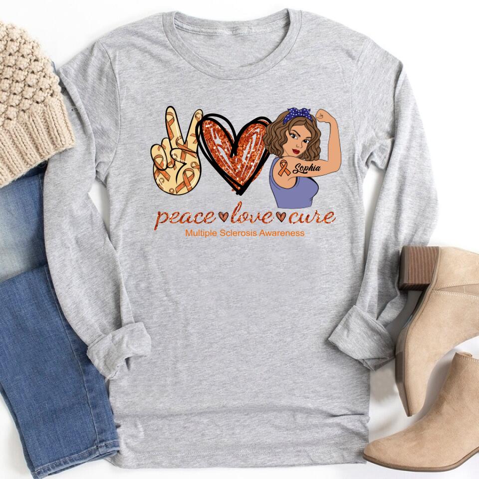 MS Awareness Shirt, Yes, It‘s All In My Head Multiple Sclerosis Orange Ribbon Chronic Illness Fighter Warrior Gift Brain Maroon T-Shirt