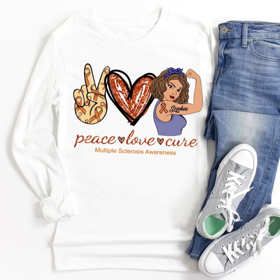 MS Awareness Shirt, Yes, It‘s All In My Head Multiple Sclerosis Orange Ribbon Chronic Illness Fighter Warrior Gift Brain Maroon T-Shirt