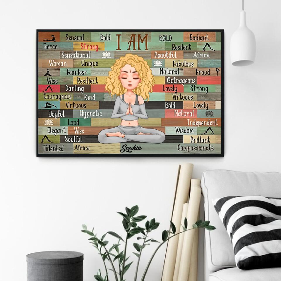 I Am Yoga Poster, Yoga Wall Art, Gift Yoga Decor, Black Girl Poster, Melanin Yoga Lover, Gifts For Black Women, Home Decor