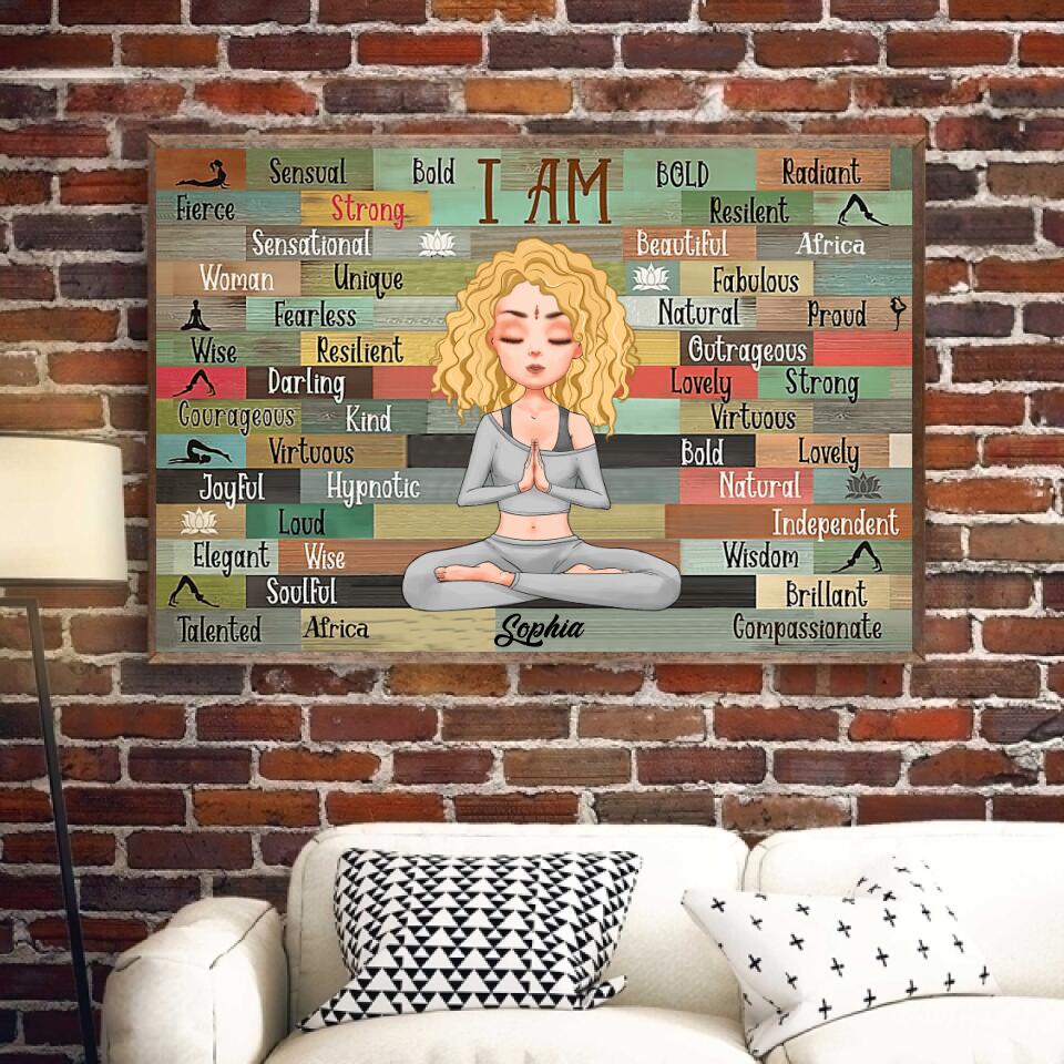 I Am Yoga Poster, Yoga Wall Art, Gift Yoga Decor, Black Girl Poster, Melanin Yoga Lover, Gifts For Black Women, Home Decor