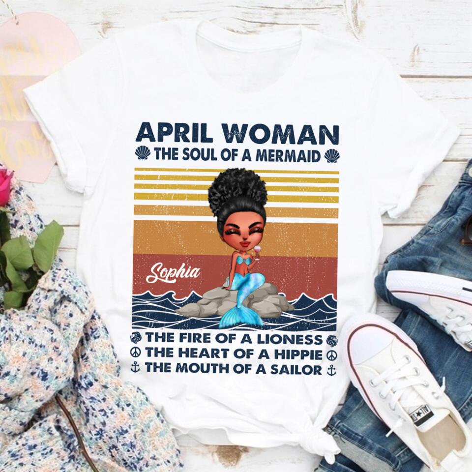 April Birthday Shirt, Custom Birthday Shirt, Queens Born In April, April Birthday Gifts, April Birthday Gifts, Cute Mermaid Shirt, Mermaid Gift, Mermaid Lover Cotton Shirt For Women