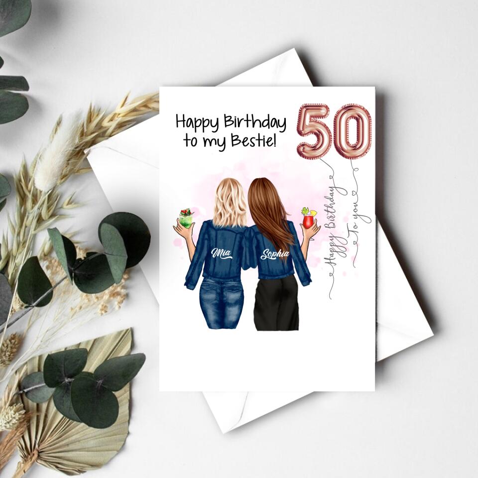 Custom Best Friend Birthday Greeting Card , Handmade Card For Sisters, BFF, Bestie. Happy Birthday Card For 18th 21st 25th 30th 35th 40th 50th 60th