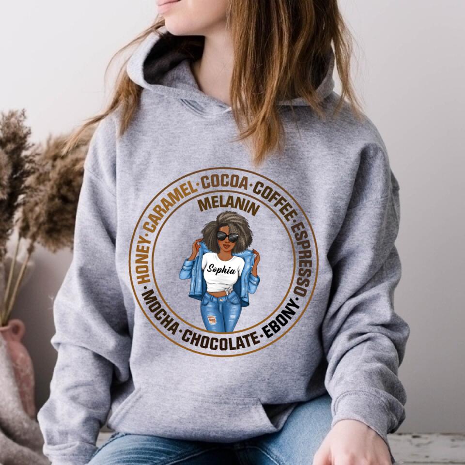 Melanin Shirt, Ebony Chocolate Mocha Espresso Coffee Cocoa Caramel, Nubian Melanin Black Girl Shirt, Afro Woman Shirt, Black Queen Shirt