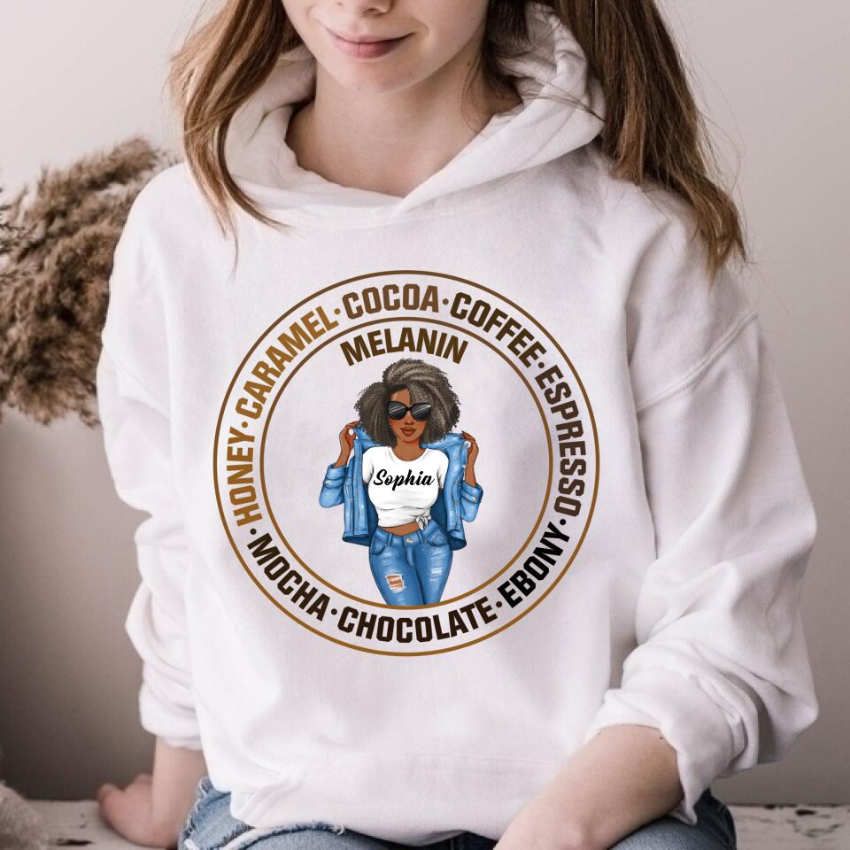 Melanin Shirt, Ebony Chocolate Mocha Espresso Coffee Cocoa Caramel, Nubian Melanin Black Girl Shirt, Afro Woman Shirt, Black Queen Shirt