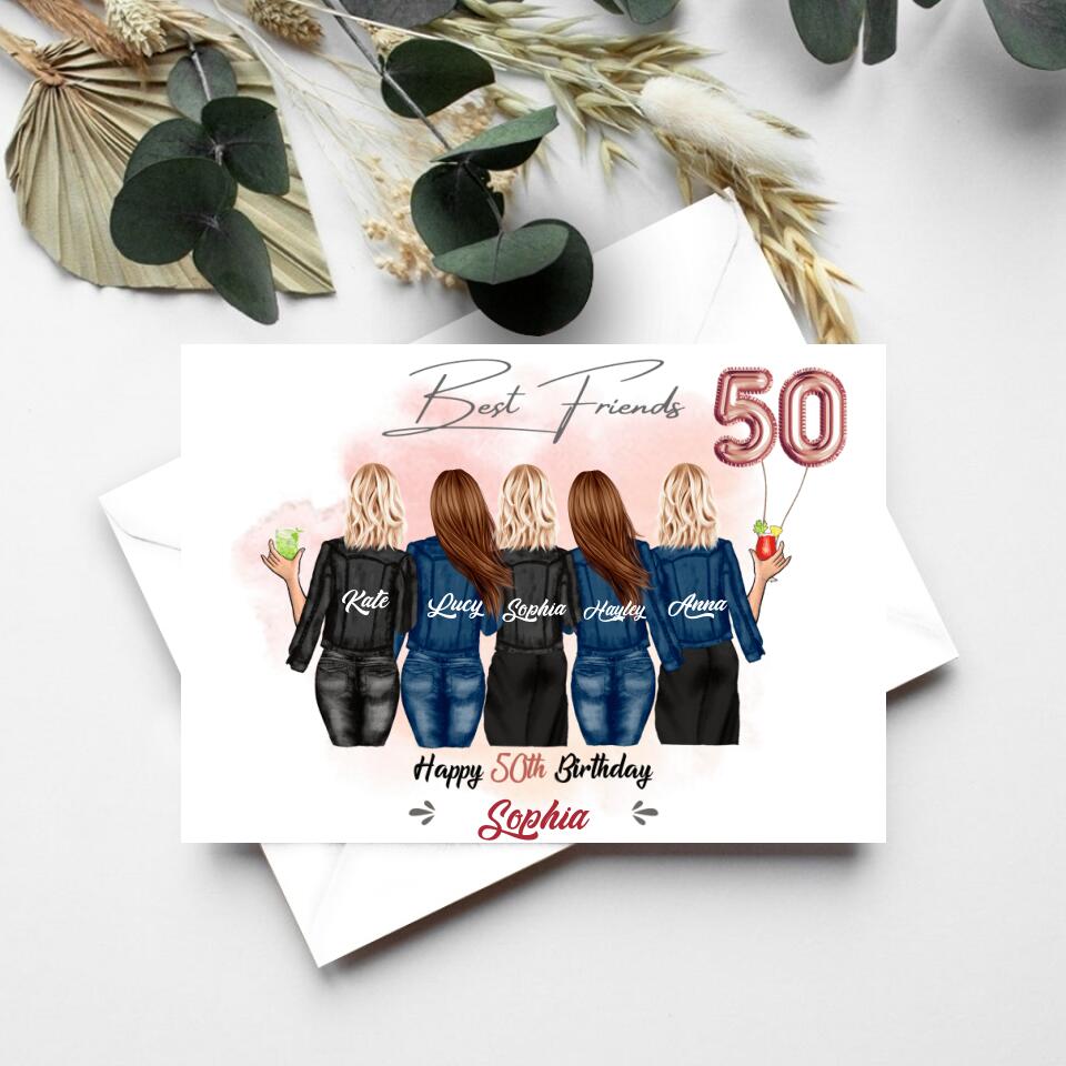 Custom Best Friend Birthday Greeting Card, Handmade Card For Group Sisters, BFF, Bestie. Happy Birthday Card  For 18th 21st 25th 30th 35th 40th 50th 60th