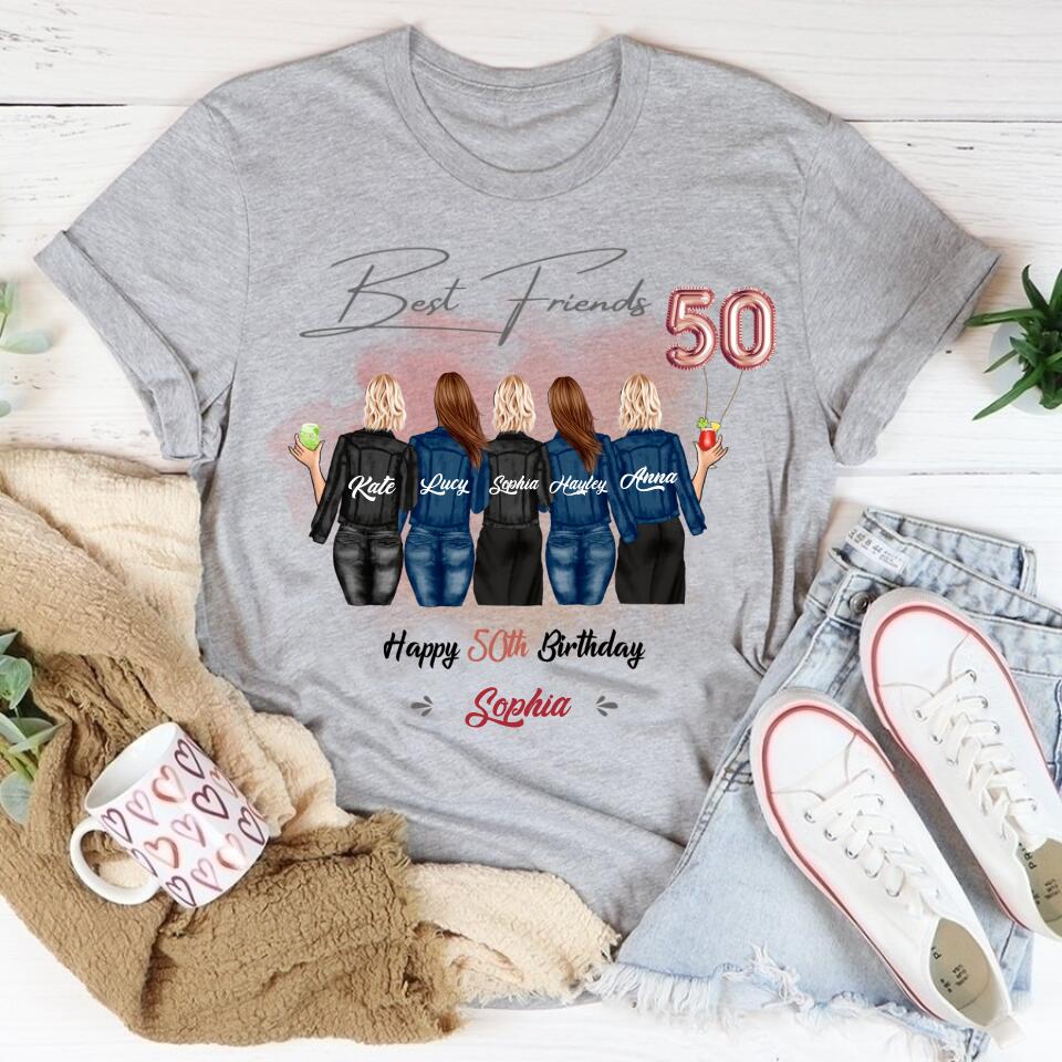 Custom Best Friend Birthday Greeting Shirt, Shirt For Group Sisters, BFF, Bestie. Happy Birthday Shirt For 18th 21st 25th 30th 35th 40th 50th 60th