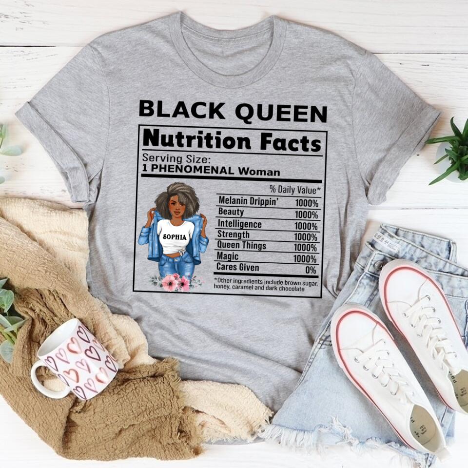 Black Queen Nutrition Facts - Personalized T Shirt- Birthday Gift For Sista, Black Woman