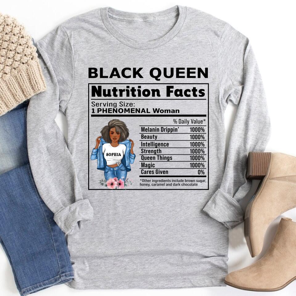 Black Queen Nutrition Facts - Personalized T Shirt- Birthday Gift For Sista, Black Woman