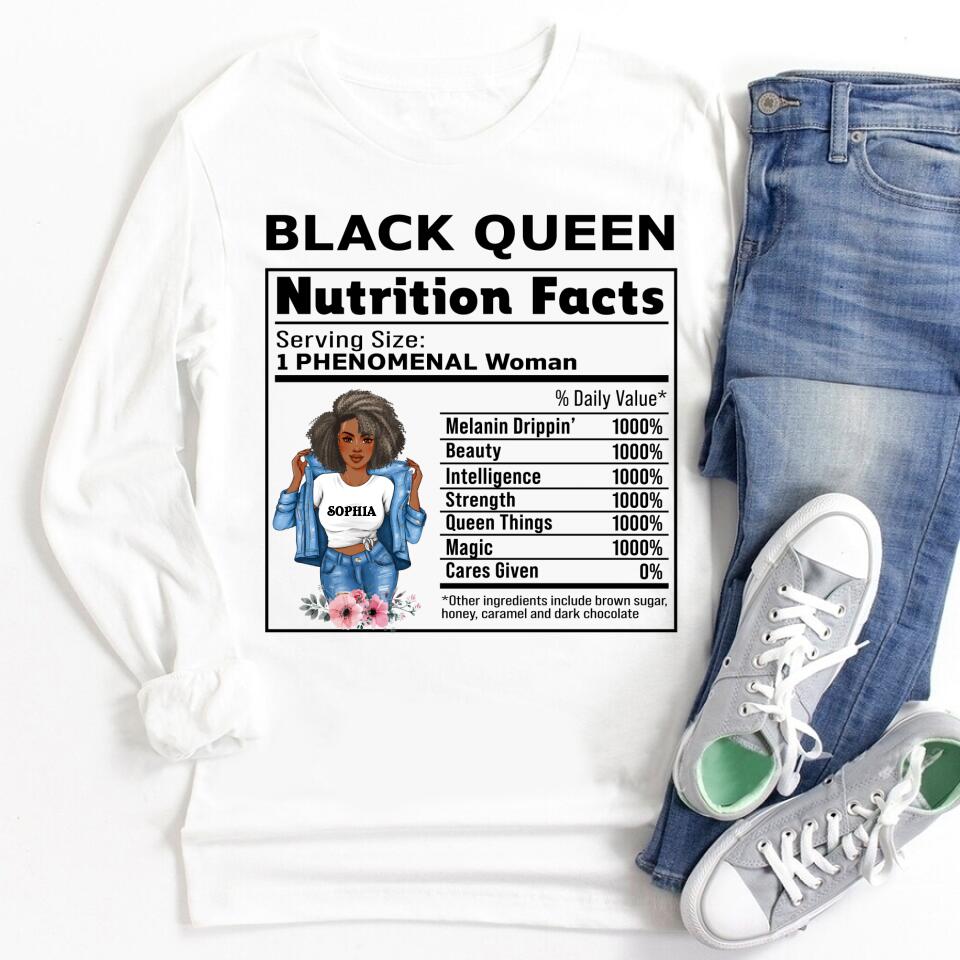 Black Queen Nutrition Facts - Personalized T Shirt- Birthday Gift For Sista, Black Woman