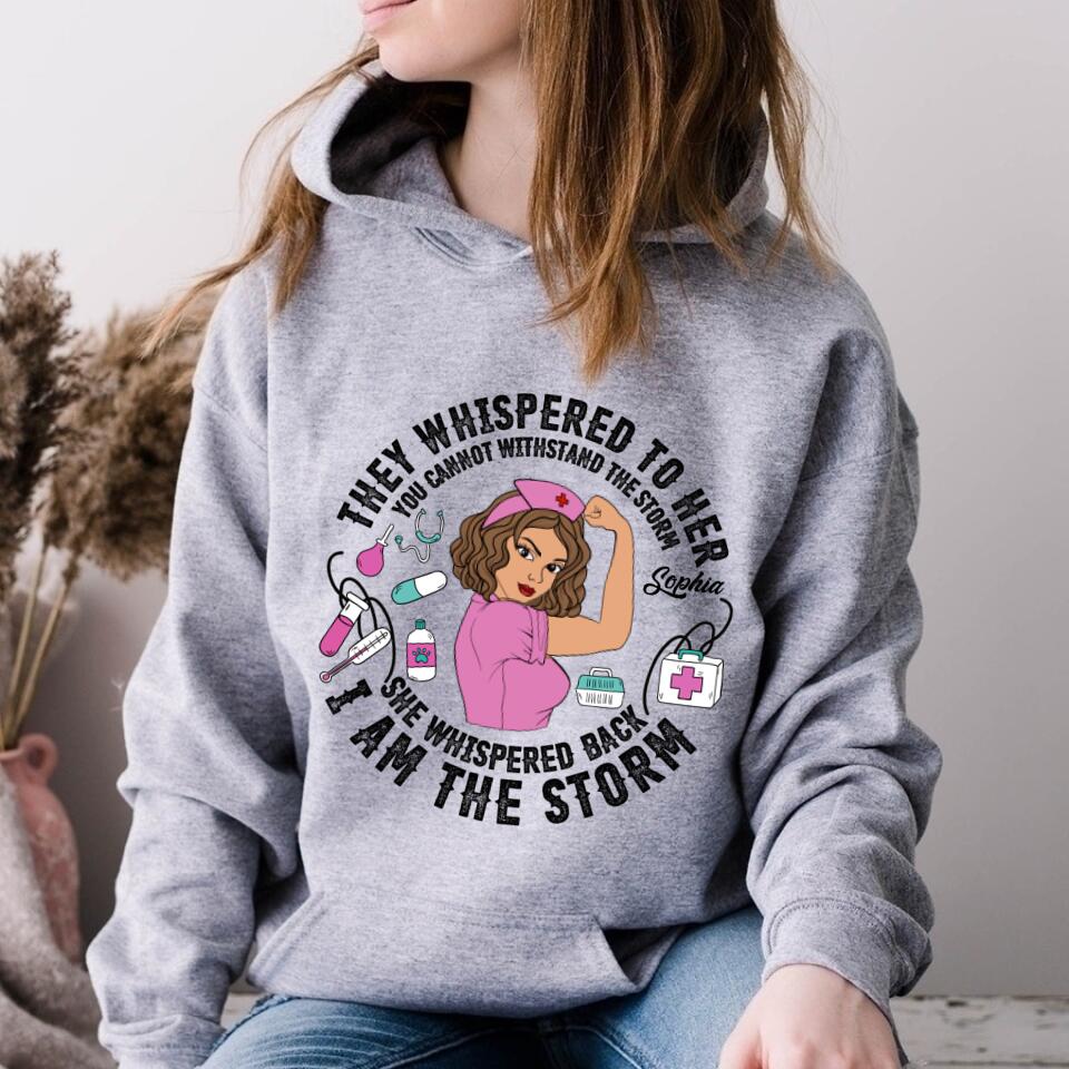 Personalized Nurse Gifts, Peace Love Nurse, They Whispered To Her, You Cannot Withstand The Storm. I Am The Storm,  Cotton Shirt For Women,Nurse Shirts For Work