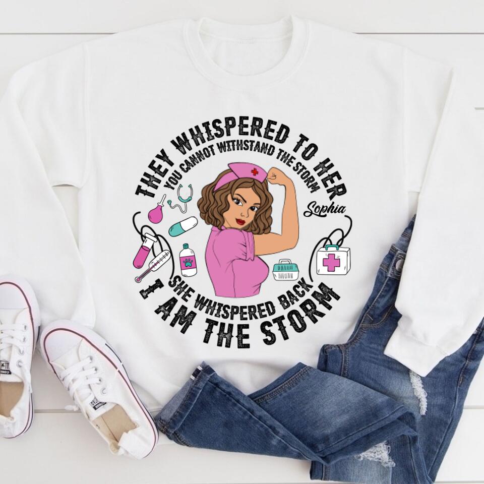 Personalized Nurse Gifts, Peace Love Nurse, They Whispered To Her, You Cannot Withstand The Storm. I Am The Storm,  Cotton Shirt For Women,Nurse Shirts For Work