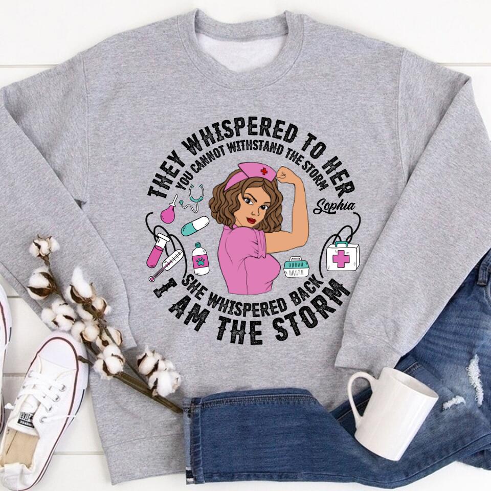Personalized Nurse Gifts, Peace Love Nurse, They Whispered To Her, You Cannot Withstand The Storm. I Am The Storm,  Cotton Shirt For Women,Nurse Shirts For Work