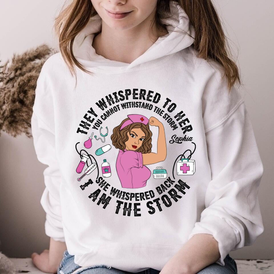 Personalized Nurse Gifts, Peace Love Nurse, They Whispered To Her, You Cannot Withstand The Storm. I Am The Storm,  Cotton Shirt For Women,Nurse Shirts For Work