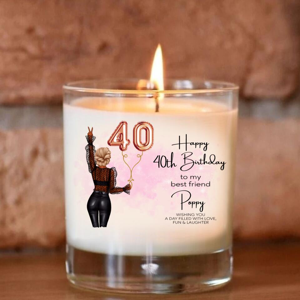 40th Birthday Soy Wax Candle, 40th Birthday Gift for Her, Personalised Best Friend Birthday Candle For 18th 21st 25th 30th 35th 40th 50th 60th