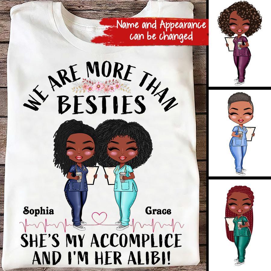 She's My Accomplice And I'm Her Alibi - Personalized Shirt - Gift For Besties - Cartoon Nurse