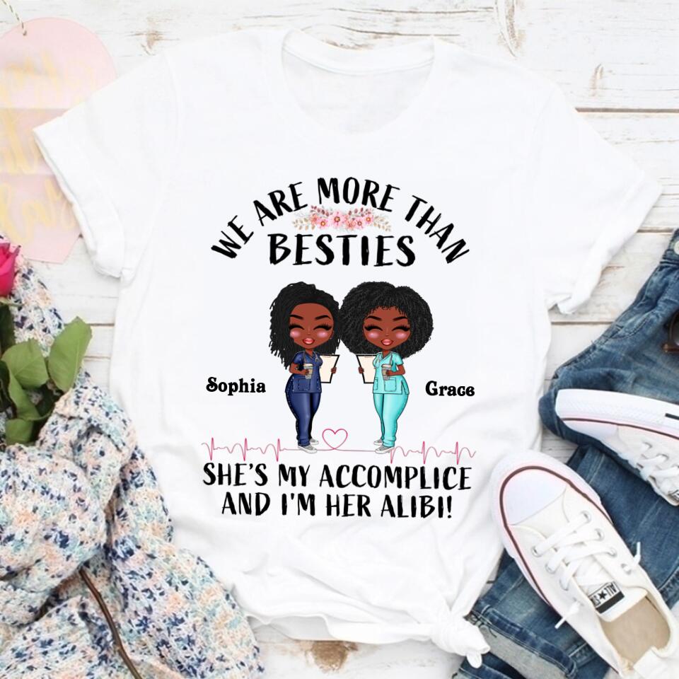 She's My Accomplice And I'm Her Alibi - Personalized Shirt - Gift For Besties - Cartoon Nurse