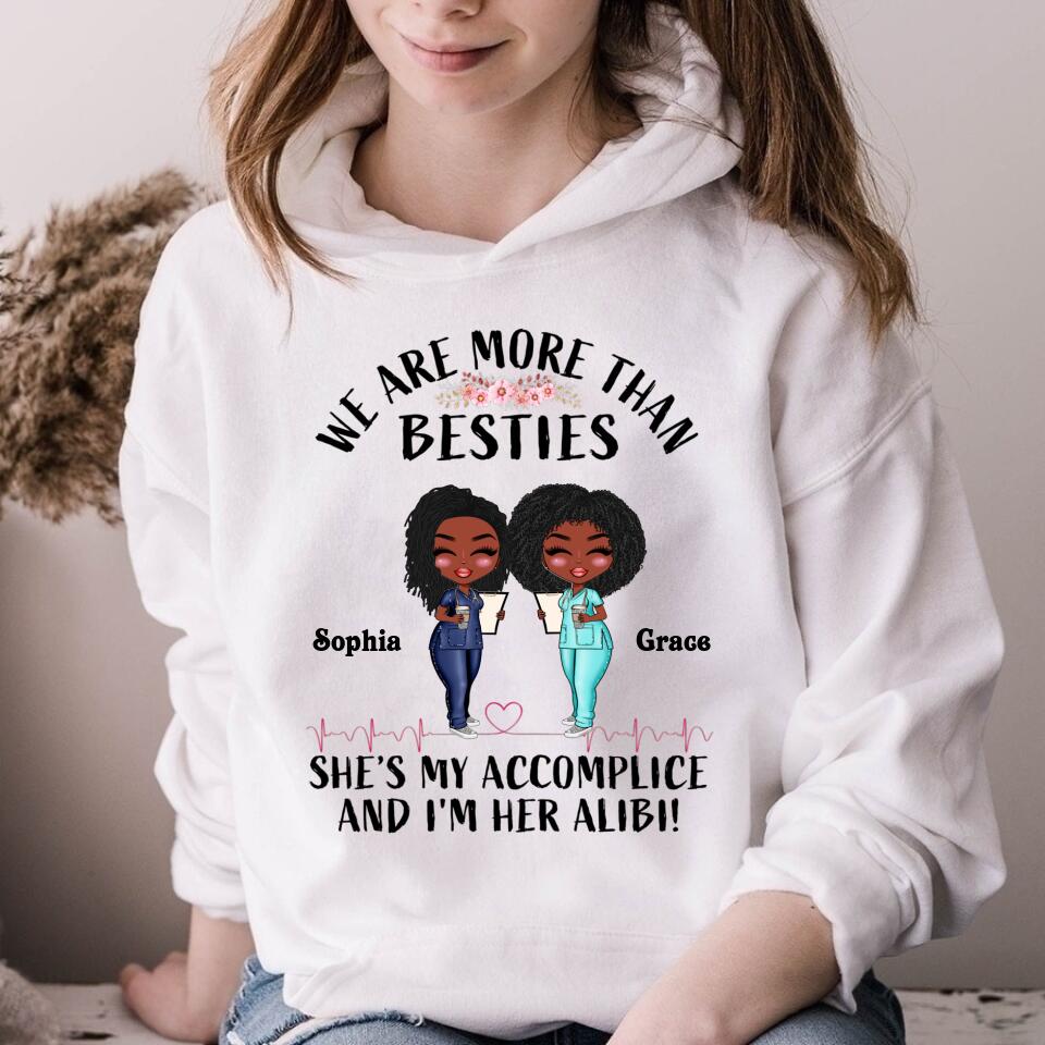 She's My Accomplice And I'm Her Alibi - Personalized Shirt - Gift For Besties - Cartoon Nurse