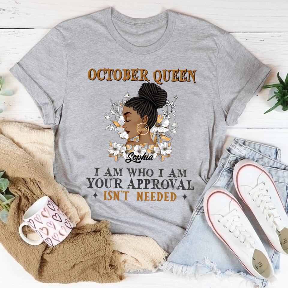 Custom October Birthday Shirt For Woman, Queens are Born In October Gifts, Melanin Afro Woman Shirt, Black Girl Tee, Afro Queen Gift
