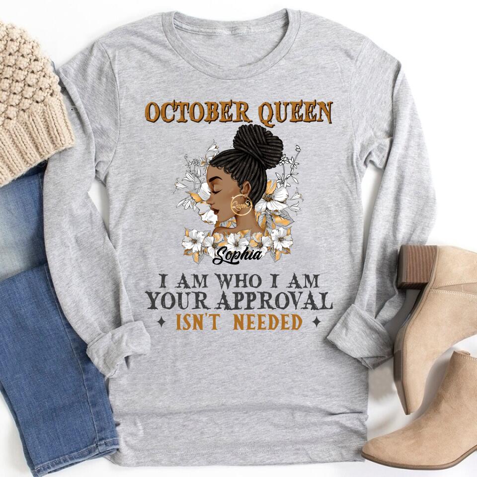 Custom October Birthday Shirt For Woman, Queens are Born In October Gifts, Melanin Afro Woman Shirt, Black Girl Tee, Afro Queen Gift