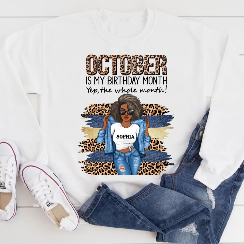 Custom October Birthday Shirt For Woman, Queens are Born In October Gifts, Melanin Afro Woman Shirt, Black Girl Tee, Afro Queen Gift