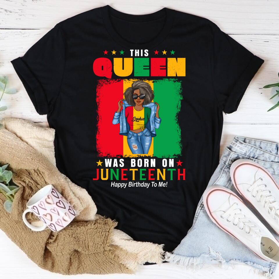 Juneteenth Shirt, Custom Juneteenth Shirt, June 19th Birthday Juneteenth Freedom Black Woman Afro Hair T-Shirt