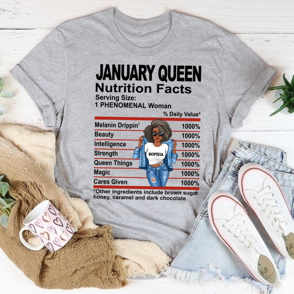 Custom January Birthday Shirt For Woman, Queens Are Born In January Gifts, Melanin Afro Woman Shirt, Black Girl Tee, Afro Queen Gift